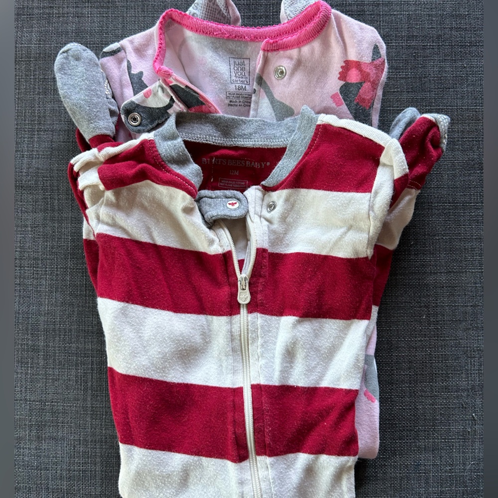 Set of (2) Footie Pajamas - 12 months. Burt’s Bees Organic + Carters